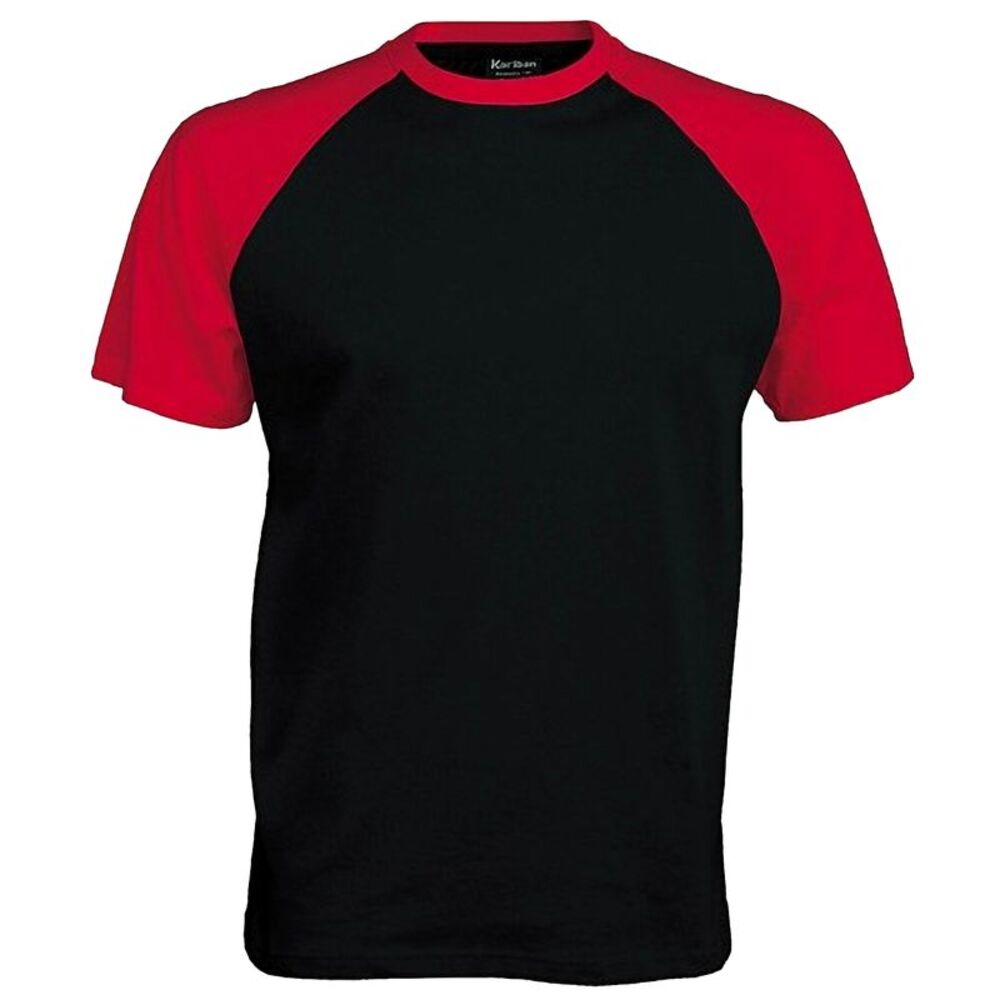 Kariban Mens Short Sleeve Baseball T-Shirt / Black/Red